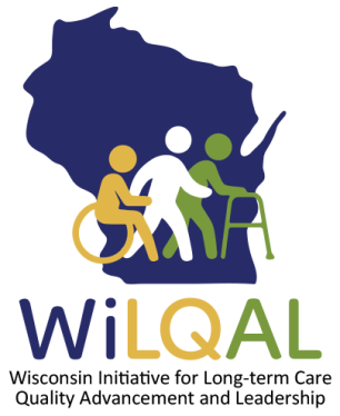 The WiLQAL logo featuring a graphic of the state of Wisconsin and three graphical people using a wheelchair, walker, and walking in front of it. The WiLQAL letters are at the bottom.